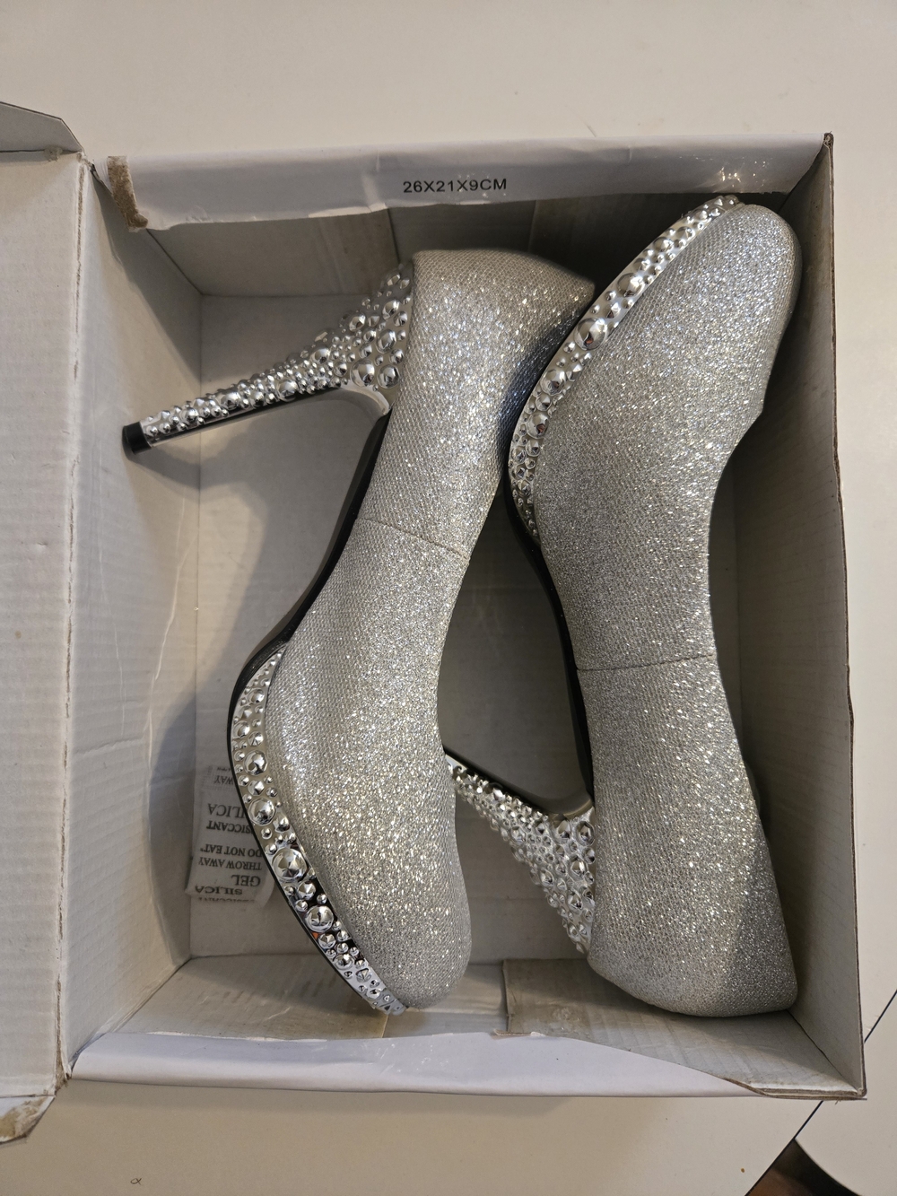 Silver Crystal Embellished Glitter High Heels